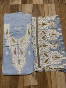 Beautiful Blue Kashmiri dress material Embroidered