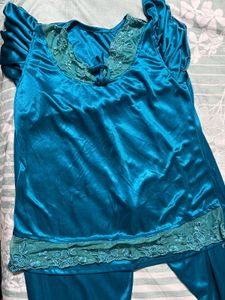 Beautiful Teal Nightgown with Lace Trim