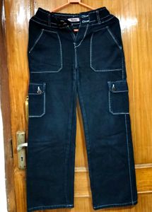 aesthetic Dark Wash Cargo Jeans🫶