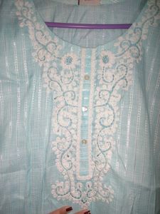 Sea Emerald Blue Colour Embroidery Kurti