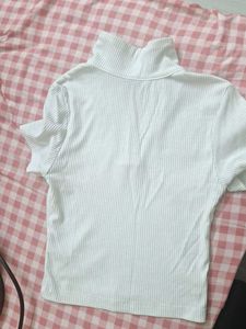 White Ribbed Turtleneck Top