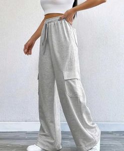 Grey Wide Leg Cargo Pants