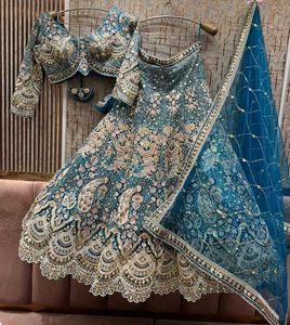 Stunning Teal Embroidered Lehenga Set