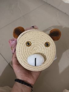 Cute Bear Straw Crossbody Bag