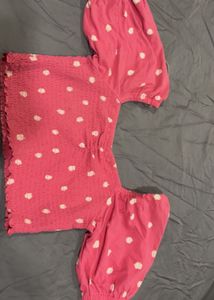 Cute Pink Polka Dot Smocked Top