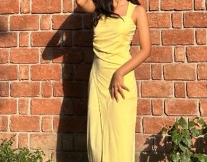 Elegant Yellow Ruched Midi Dress