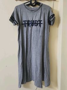 Grey T-shirt Dress with "Trust" Print