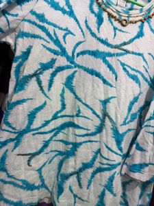 Blue Abstract Print Long Sleeve Top pant