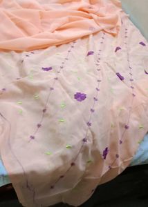 Peach Embroidered Georgette Saree