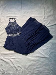 Elegant Navy Blue Embellished Gown