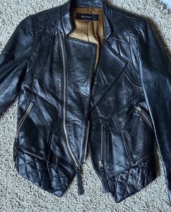 Black Leather Biker Jacket - Thrifted