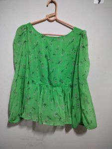 Sheer Floral Print Ruched Top