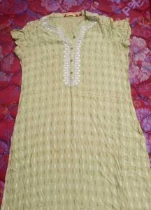 Light Olive Green Embroidered Kurta – Size M