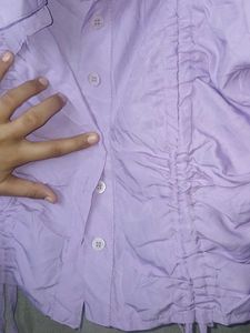 Cute Lavender Ruched Crop Shirt