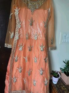 Beautiful Peach Embellishments Gown