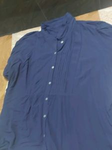 Elegant Navy Blue Pleated Tunic