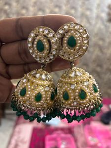 white and green stone jhumki