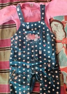 Adorable Baby Girls Denim Overalls Set