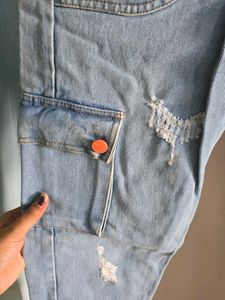 Distressed Light Wash Cargo Jeans