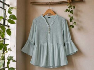 Light Blue Flared Sleeve Peplum Top