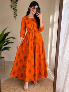 Vibrant Orange Printed Anarkali Kurta