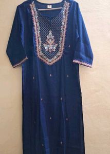 New Embroidered Navy Blue Kurta