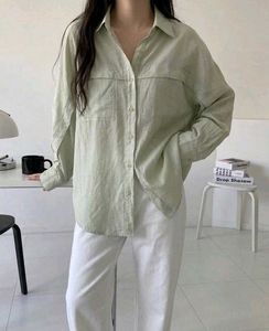 Korean Pintrest Light Green Collared Button-Up Shi