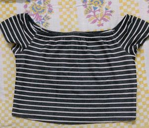 Striped Off-Shoulder Crop Top