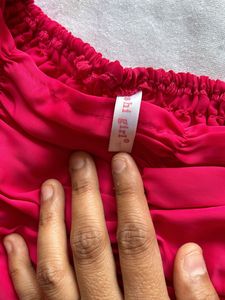 magenta tube top with puffy bell sleeves