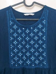Navy Blue Embroidered Kurta
