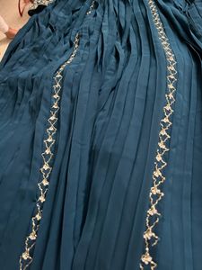 Navy Blue Ethnic Gown, Gold/Pearl Embroidery