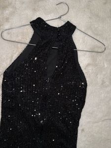 Sparkling Black Sequin Halter Dress