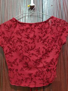 y2k Burgundy Floral Mesh Cropped Top