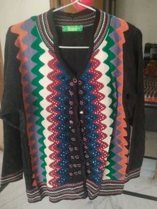 Colorful Zigzag Patterned Cardigan