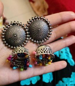 Boho Jhumka Earrings with Colorful Beads