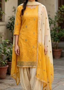 Yellow Embroidered Kurta with Salwar and Dupatta