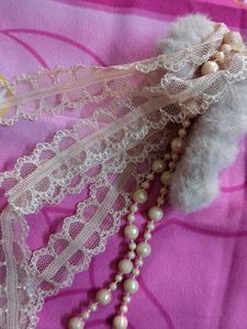Cream Pearl &amp; Ribbon Scrunchie