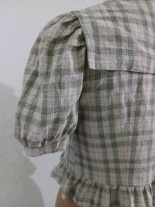 Vintage Plaid Cropped Blouse