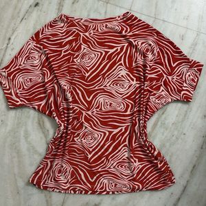 Red & White Abstract Print Top