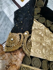 Black &amp; Golden Heavy Net Velvet Lehanga