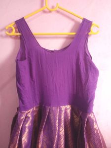 Purple Banarasi Silk Flared Dress
