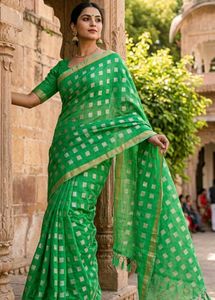 green and golden saree