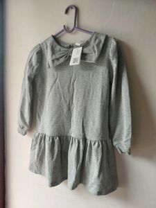 Adorable Grey Bow Detail Sweat Dress