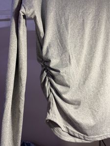 SAVANA Grey Off-Shoulder Ruched Long Sleeve Top