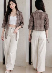 Sheer Striped Collared Shirt