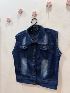 Women's Dark Blue Sleeveless Denim Jacket