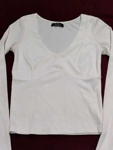 Bershka White Long Sleeve Top (Made in Turkey)