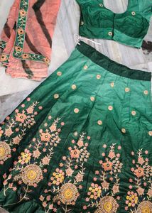 Green Embroidered Lehenga Choli Set
