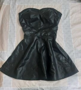 Black faux leather tube dress