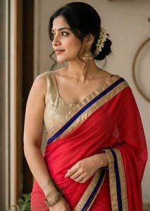 Elegant Red Saree with Gold Border